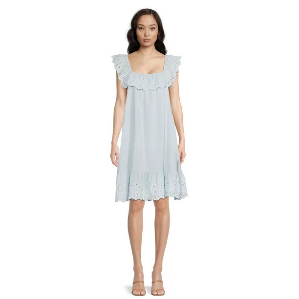 Time and Tru Women's Fashion Basic Eyelet Dress | Walmart (US)