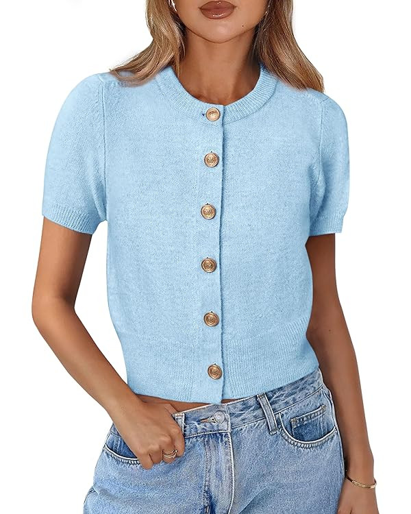PRETTYGARDEN Womens Casual Summer Short Sleeve Cardigans 2025 Button Down Knitted Sweater Basic C... | Amazon (US)