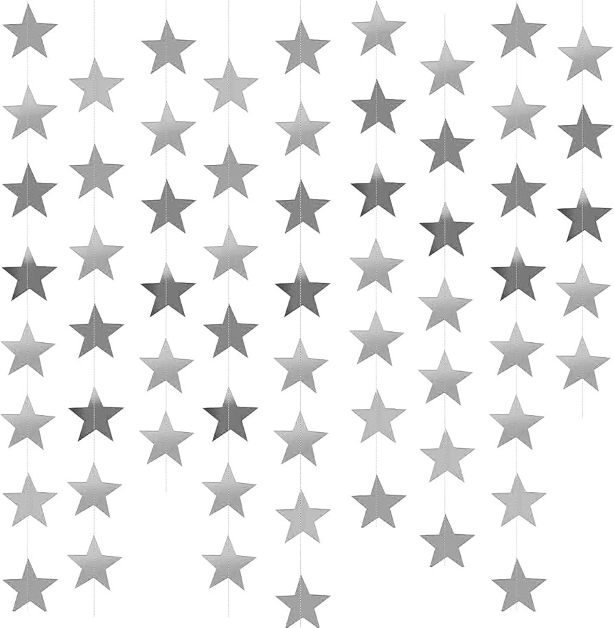 Yzurbu Silver Star Garland, 78 Feet Double Side Hanging Sparkly Paper Star Banner Decorations for... | Amazon (US)