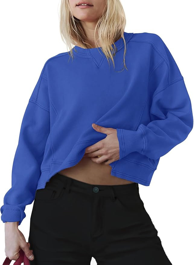 INFITTY Womens Fleece Crewneck Sweatshirts Long Sleeve Oversized Cropped Pullover Tops Fall Winte... | Amazon (US)