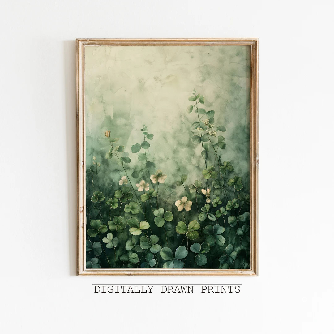 Saint Patrick's Clovers Print, Vintage St. Patrick Clovers Field Oil Painting, St. Patrick Decor,... | Etsy (US)