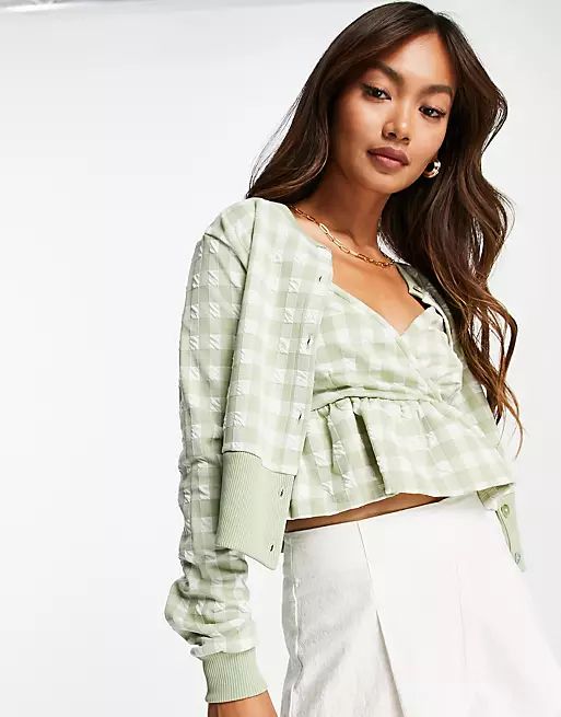 River Island gingham check cami and cardigan set in green | ASOS (Global)
