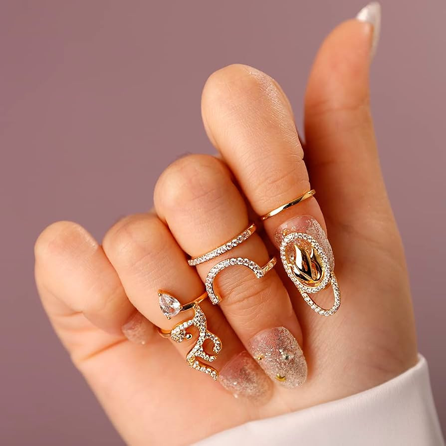 Statement Knuckle Nail Ring Women Girls Crystal Stacking Joint Rings 18K Plated Gold Jewelry for ... | Amazon (US)