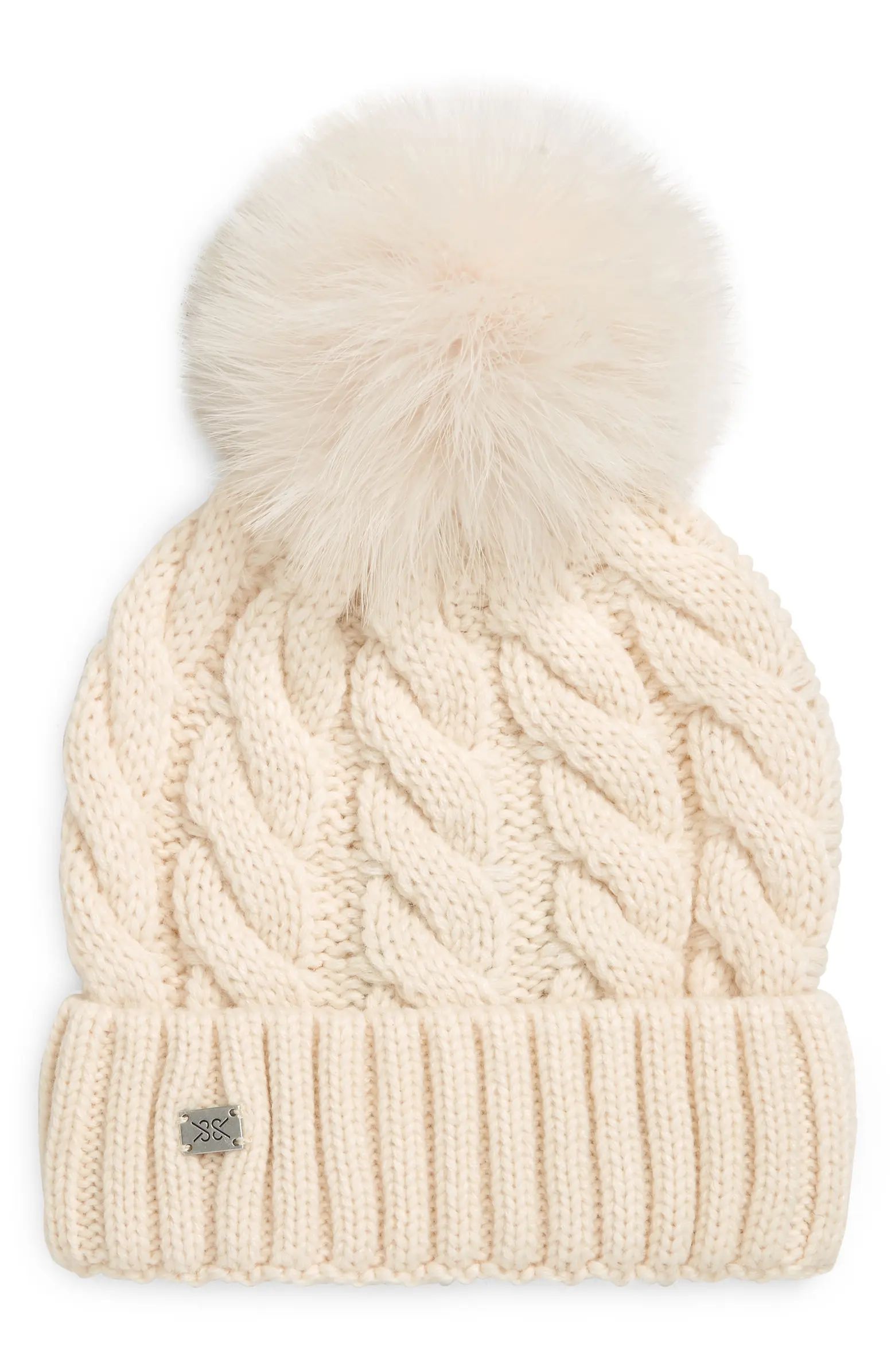 Amalie Wool Blend Cable Knit Pom Beanie | Nordstrom