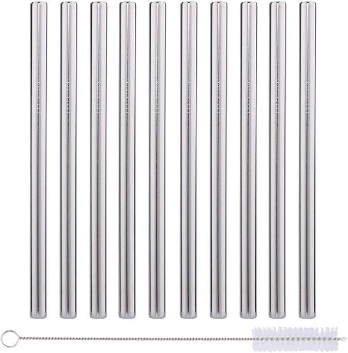 10 Pack Boba Straws In Stainless Steel - Reusable Metal Straws Best For Drinking Bubble/Boba Tea,... | Amazon (US)