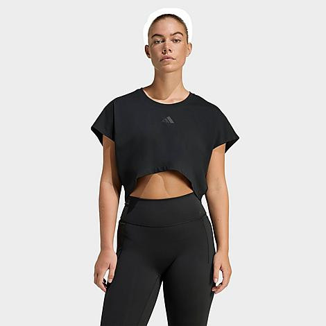 adidas Women's Power Workout Cropped Boxy 3-Stripes Tank Top in Black Size: Medium | Finish Line (US)