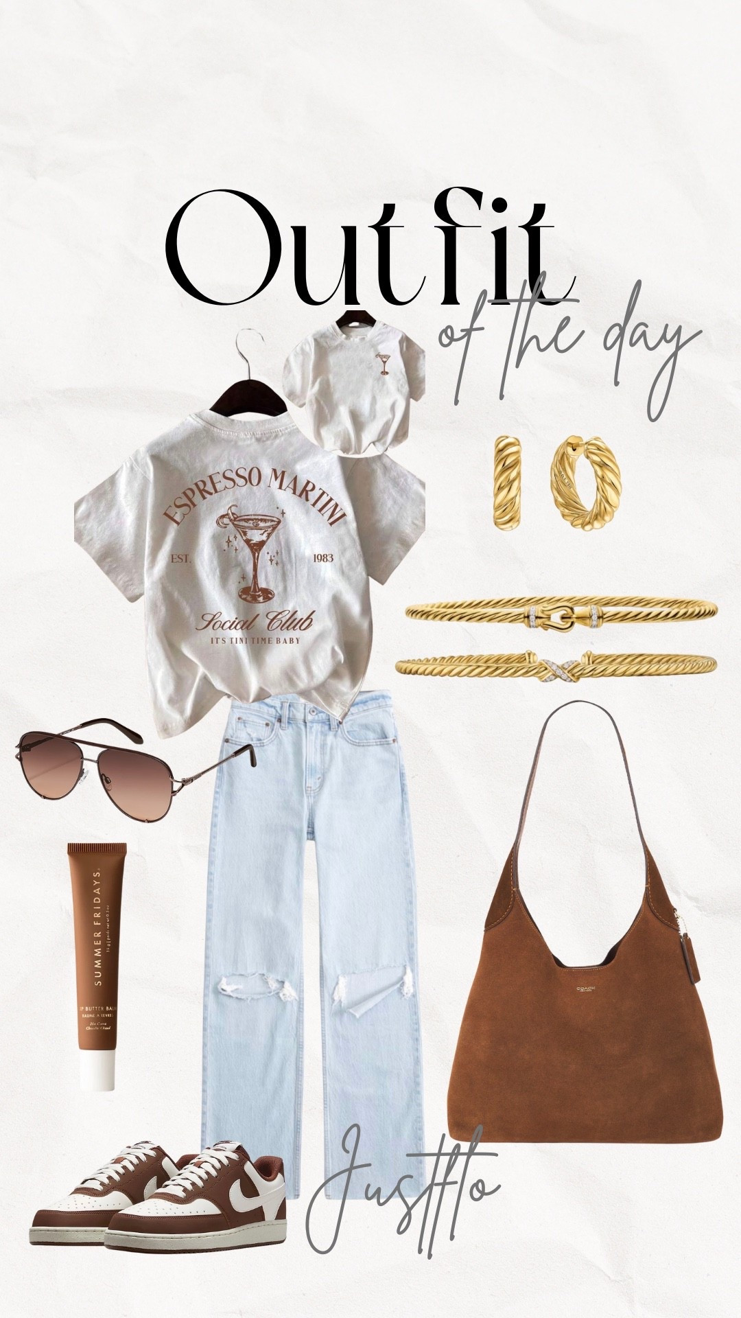 Espresso martini vibes but make it casual ☕✨

Loving this neutral everyday look that’s easy to throw on but still feels put together. The graphic tee is such a fun statement piece and pairs perfectly with light denim and my go-to brown sneakers. Added gold accessories and a classic brown bag to pull the whole look together.

Perfect outfit for running errands, lunch with friends, or a casual weekend out.

Shop the full look on my LTK 🤎

#LTKStyle #LTKFinds #LTKOutfit #EverydayStyle #CasualOutfit #NeutralStyle #WeekendStyle #OOTD #LTKFashion #StyleInspo #CasualChic #JustFlo


#LTKdayinmylife #LTKootd #LTKgrwm