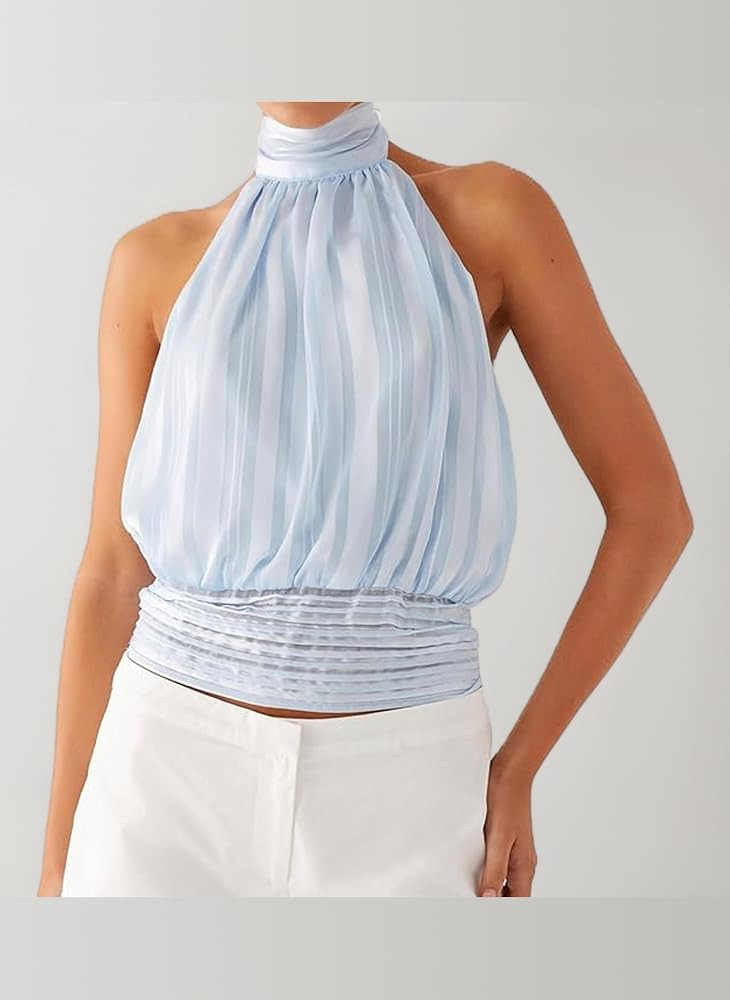​​Women Halter Tank Tops Ruched Sleeveless Mock Neck Going Out Cami Tops Sexy Open Back Boho ... | Amazon (UK)
