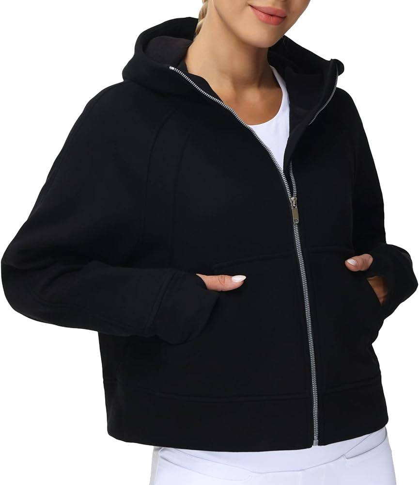 THE GYM PEOPLE Women's Full-Zip Up Hoodies Jacket Fleece Workout Crop Tops Sweatshirts with Pocke... | Amazon (US)