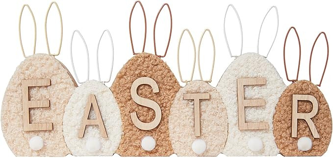 DN DECONATION Easter Decor Sign，Wooden Egg-Shaped Bunny Tabletop Decor with Sherpa Cover， Rus... | Amazon (US)