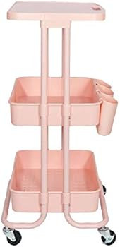 BEEY 3 Tiers Utility Cart with Tabletop and Hanging Cups Storage Cart for Library Office Home Bed... | Amazon (US)