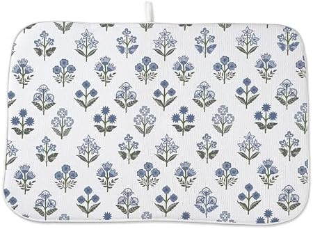 Blue Sage Green Block Print Dish Drying Mats 18x24 Inch Blue Sage Green Vintage Spring Floral Dec... | Amazon (US)