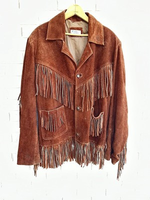 VTG 70s  Western Roughout Suede Leather Fringe Jacket sz 44 Rancher Coat | eBay US