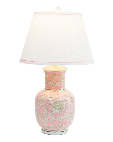 27in Floral Metallic Ceramic Table Lamp With Shaped Shade | Marshalls