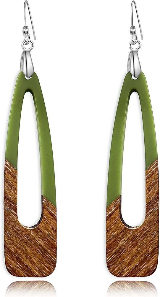 Wood Earrings for Women, Wooden Earrings Dangle Brown Black Round Geometric Simple Lightweight Re... | Amazon (US)