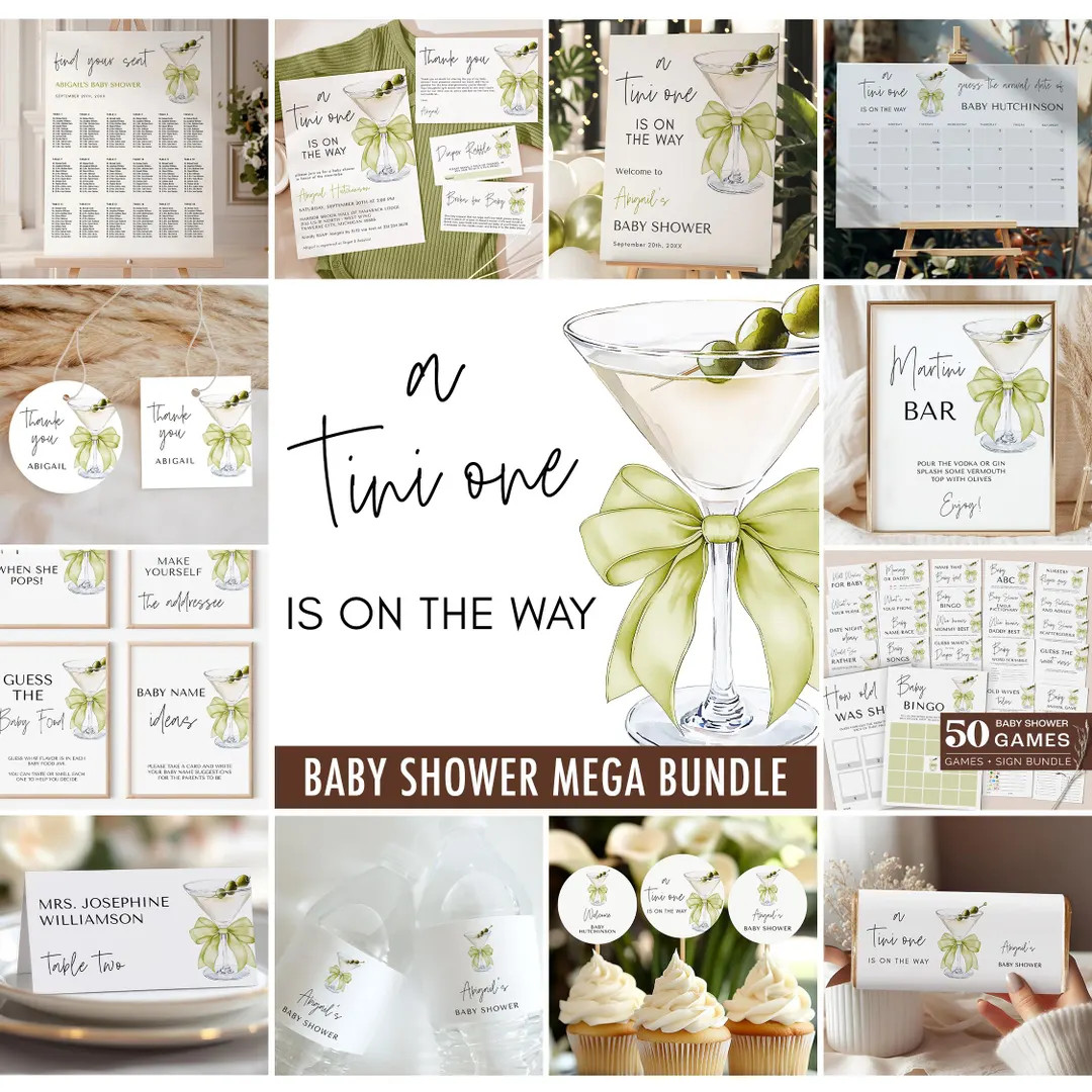 Martini Baby Shower Invitation Bundle - Gender Neutral Baby Shower Theme - A Tini One is on the W... | Etsy (US)