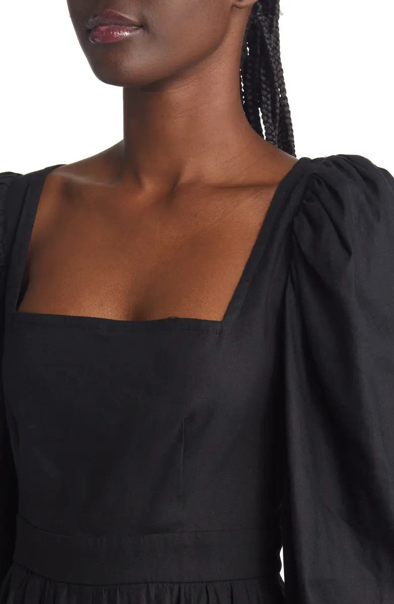 Square Neck Long Sleeve Linen Blend Romper | Nordstrom