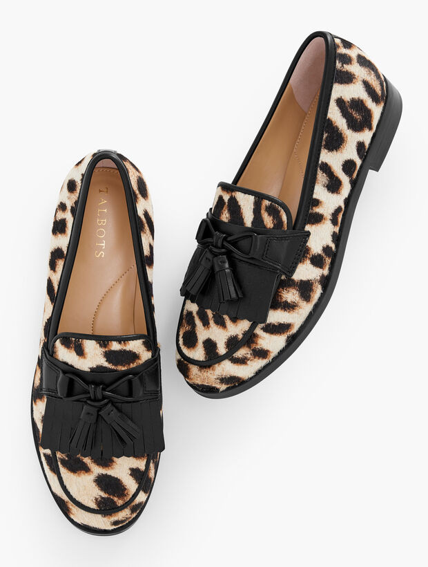 Laura Tassel Calf Hair Loafers - Snow Leopard | Talbots