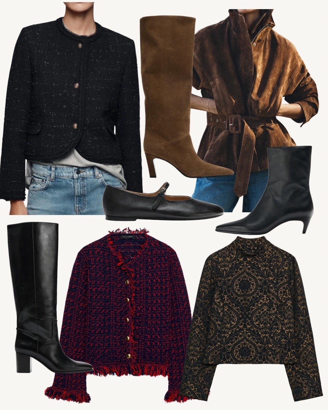 Best new Zara arrivals!
Suede jacket
Tweed jackets
Tall boots
Mary Jane’s
Booties

#LTKSeasonal