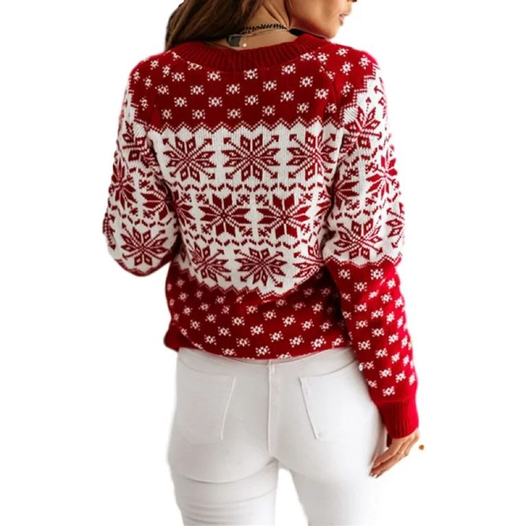 SySea Snow Print Women Red White Print Christmas Sweater Autumn Winter Knit Pullovers | Walmart (US)