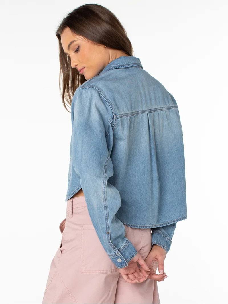 Celebrity Pink Women's and Women's Plus Hi Low Button Down Denim Top, Sizes XS-4X | Walmart (US)