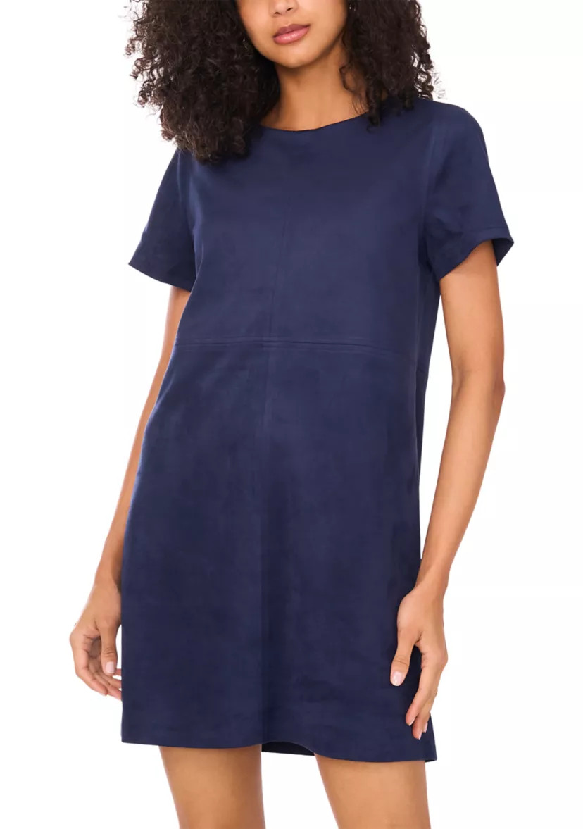 Women's Short Sleeve A-Line Vegan Suede Dress | Belk