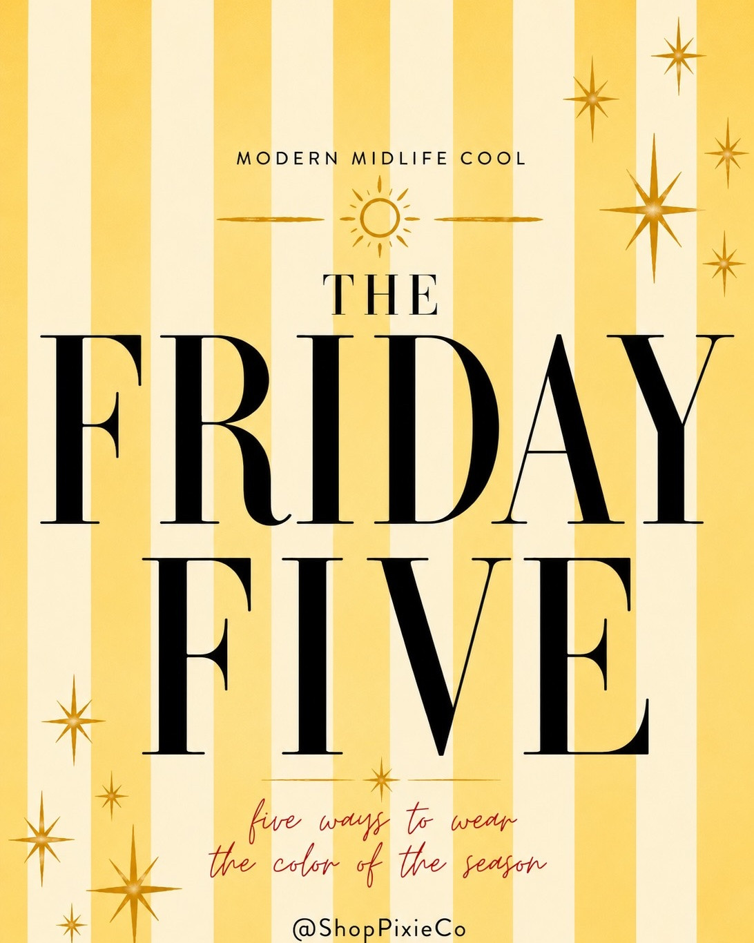 This week’s Friday Five is celebrating the color of the moment - RED! Here are 5 perfect ways to wear it.

Links in Stories, ShopMy (link in bio), LTK (link in bio) or tell me which is your favorite and you’ll get links to all 5. 

✨ Welcome to Shop Pixie Co., where women over 50 discover modern, effortless style that feels current without trying too hard. If you love elevated casual outfits, chic date night looks, premium denim, everyday wardrobe staples, quiet luxury style, classic pieces with a modern twist, and wearable fashion inspiration for midlife, you’re in the right place. I share realistic outfit ideas, try-ons, styling tips, and outfit formulas that help women over 50 feel confident, current, and excited to get dressed every day. Follow along for casual chic outfits, vacation style, everyday fashion, date night inspiration, denim outfits, and ageless style that proves getting older doesn’t mean dressing boring. 🤍
