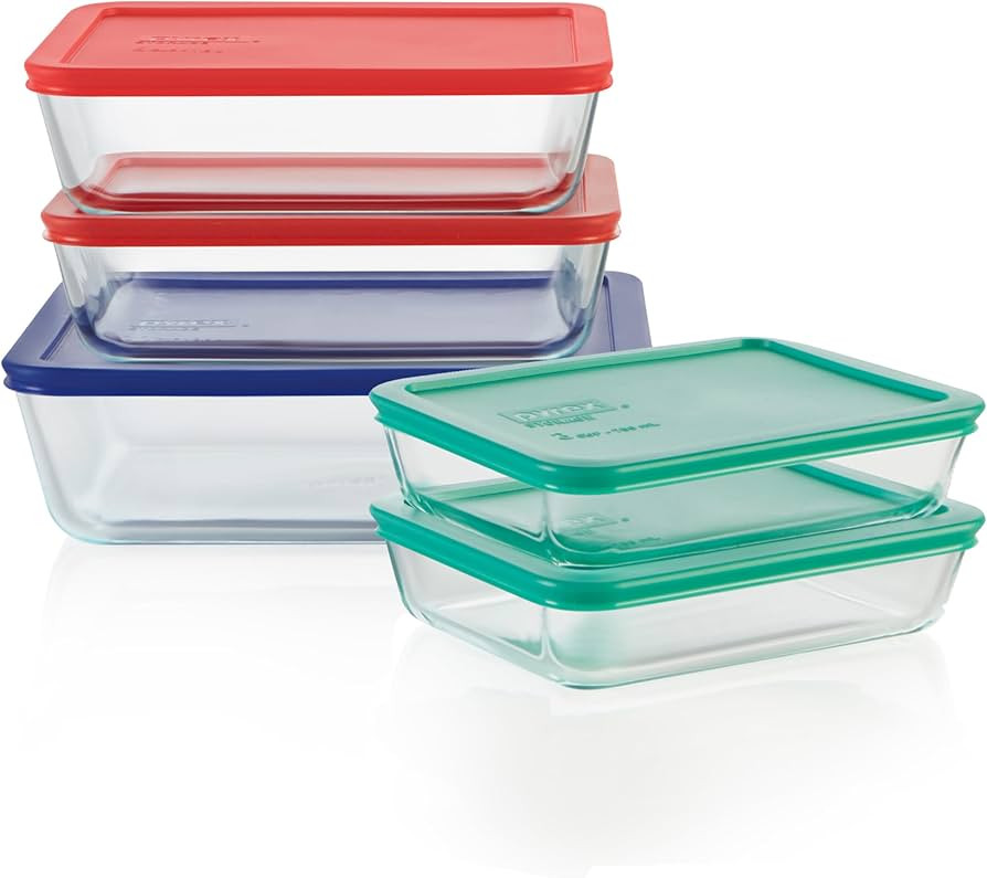 Pyrex Simply Store (5-Pack) Large Glass Food Storage Containers Set, (3, 6 & 11 Cup) Meal Prep Co... | Amazon (US)