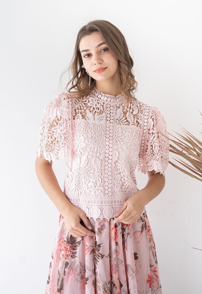 Endless Floral Full Crochet Crop Top in Pink | Chicwish