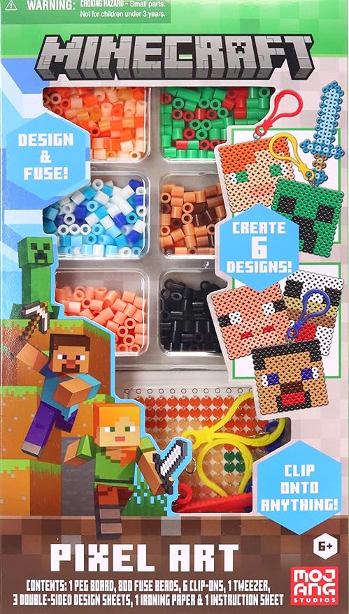Tara Toy Minecraft Pixel Art Bead Kit 2500+ Beads, Templates & Pegboards Build Minecraft Pixel Ch... | Amazon (US)