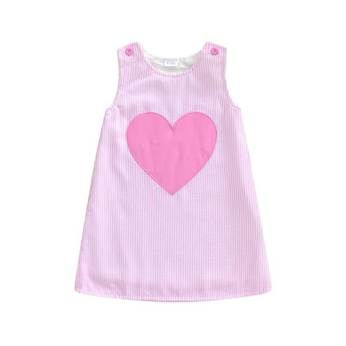 xkwyshop Toddler Baby Girl Valentines Day Outift Heart Print Dress Striped Sleeveless Tank Dress Infant Clothes Summer (Pink, 12-18 Months) | Amazon (US)