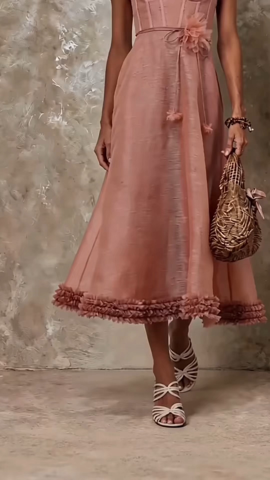 Soft blush corset midi dress with floral detail and ruffled hem for romantic feminine charm ✨
 

 #LTKootd #LTKSeasonal #LTKOver40