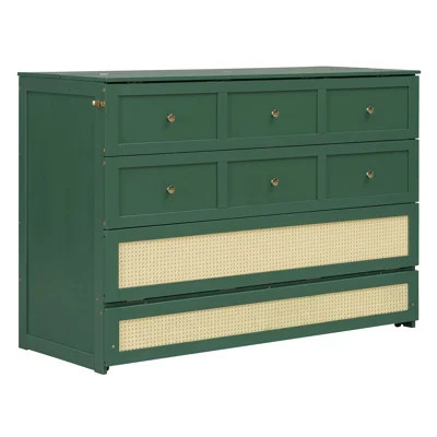 Queen Murphy Bed with Storage Drawers, Space Saving Wall Bed Cabinet with Modern Design,Green | Wayfair North America
