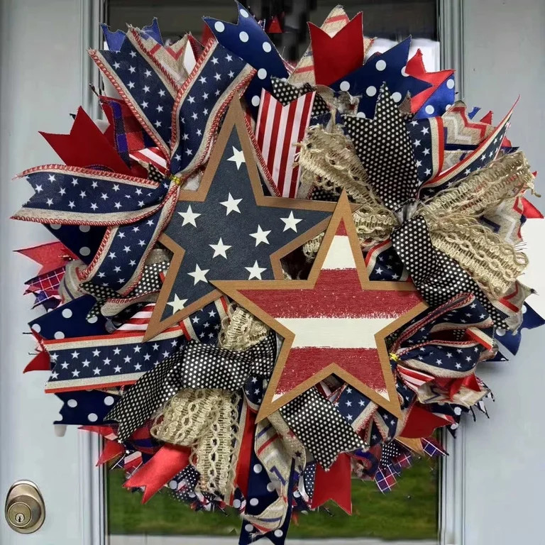 4th of July Wreath for Front Door,250th Anniversary Patriotic American Flag Burlap Wreath, Memori... | Walmart (US)