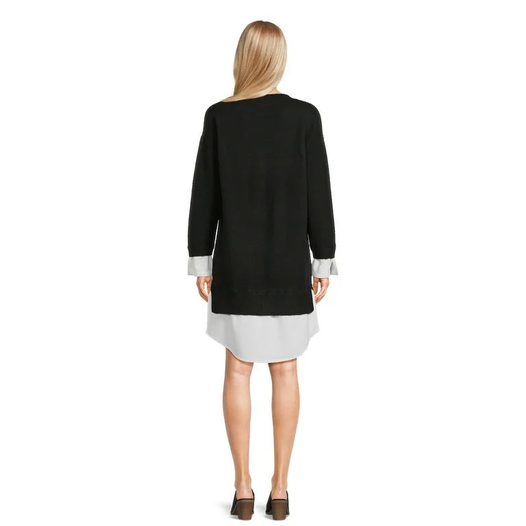 Time and Tru Women's Layered Look Sweater Dress, Sizes XS-XXXL | Walmart (US)