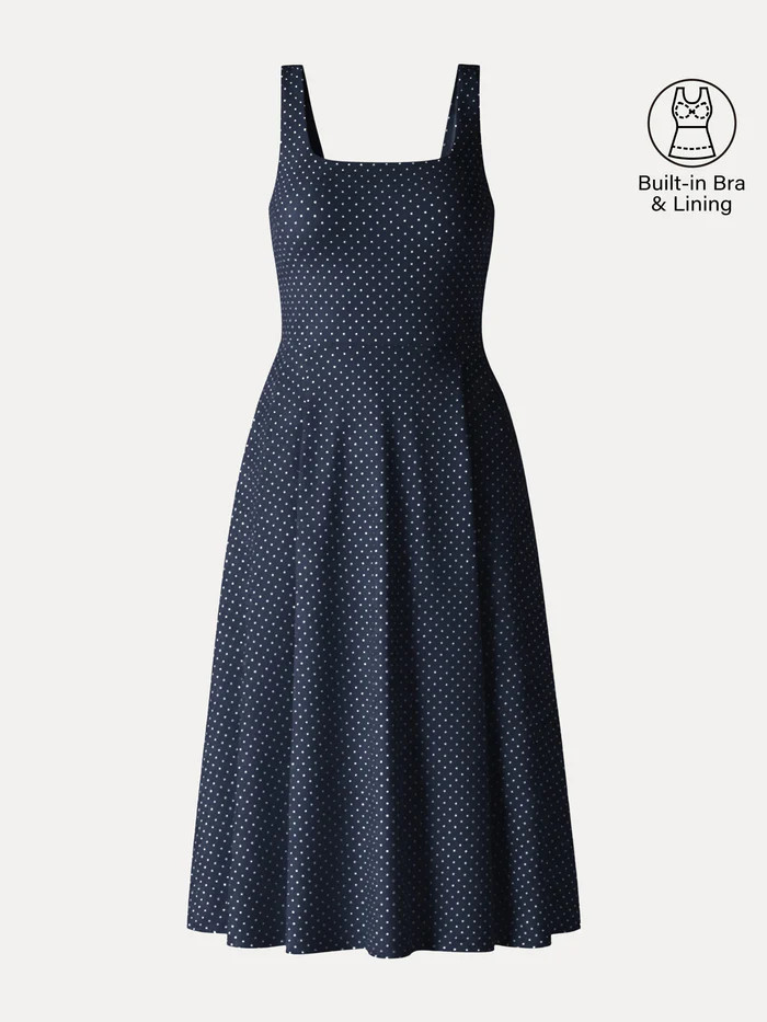 Stretch Cotton Polka Dot Square Neck Midi Bra Dress with Pockets Limited Edition | OGLmove