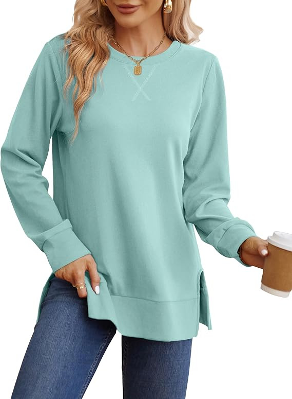 Sweatshirt for women Side Split Fall Fashion 2025 Long Sleeve Shirts Trending Now | Amazon (US)