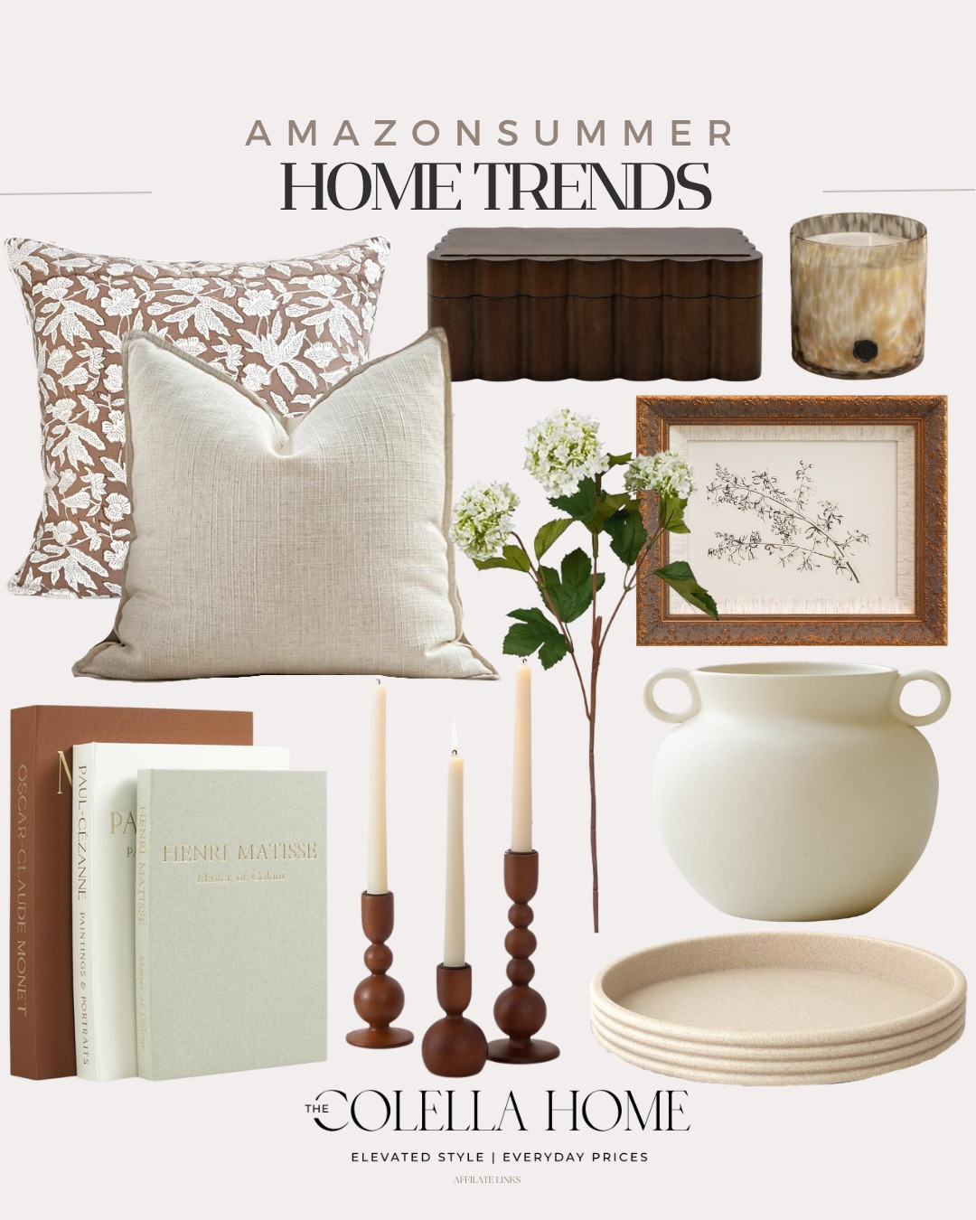 Amazon summer home trends include vase, tray, candlestick holders, decorative books, throw pillows, floral stems, wall art, candle, and decorative box.

Summer home, home decor, home accents, looks for lesss

#LTKHome #LTKSeasonal #LTKSaleAlert