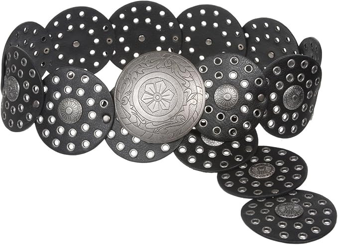 beltiscool 3 1/2" (90 mm) Wide Ladies Wide Boho Disc Concho Leather Belt | Amazon (US)