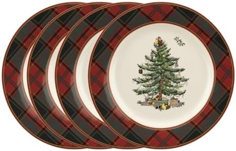 Spode Christmas Tree Tartan 7.75" Salad Plate, Set of 4 - Festive Table Setting for Parties & Gat... | Amazon (US)