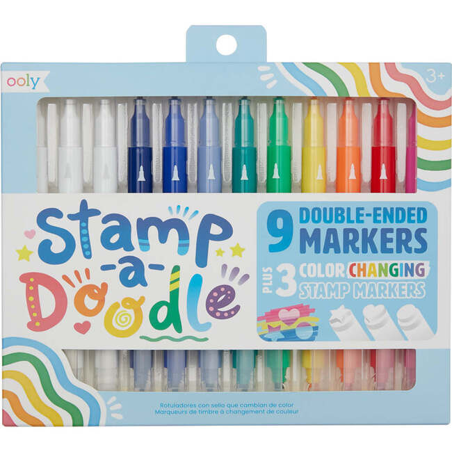 Stamp-A-Doodle Double-Ended Markers (Set of 12 w/ 9 Colors) | Maisonette