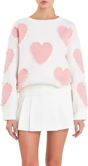 Heart Imitation Pearl Sweater | Nordstrom
