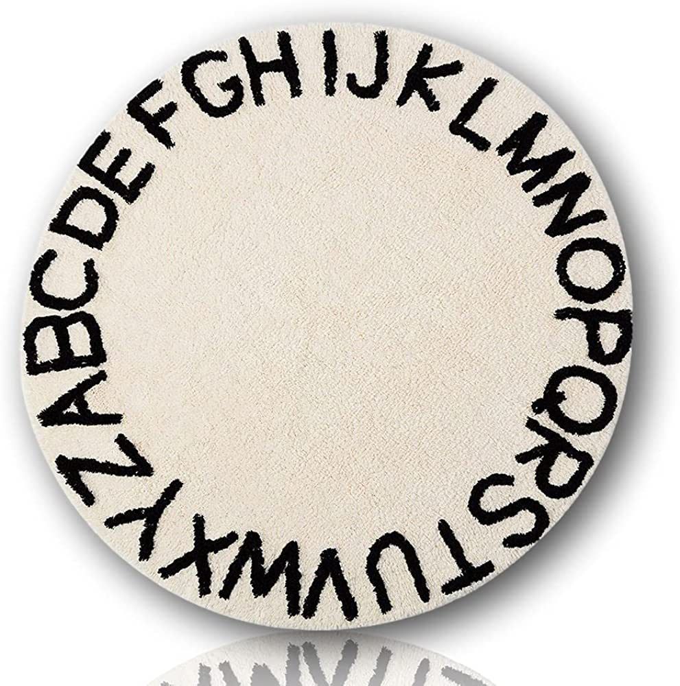 ABC Rug for Kids Room Circle Alphabet Nursery Rug for Baby Boy and Girl - Round Neutral Toddler P... | Amazon (US)