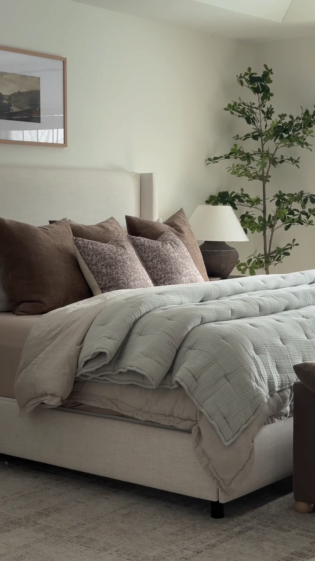 Quince bedding, spring bedding, bedroom decor, bedroom nightstand, nightstand lamp, bedroom rug, bedroom throw pillows, throw pillow covers, olive tree, upholstered bed frame

#LTKHome