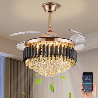 ANTOINE 42 in. Integrated LED Indoor Gold Crystal Chandelier Ceiling Fan with Lights and Remote Retr | The Home Depot