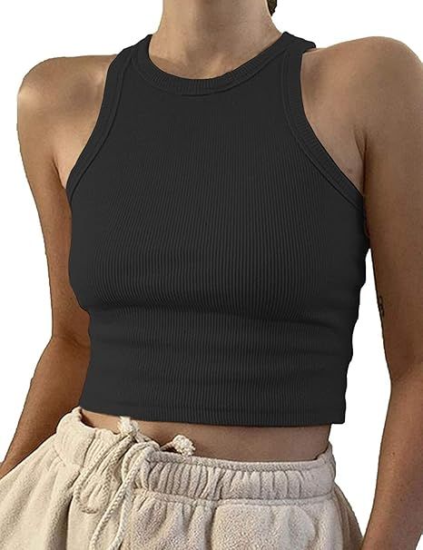 Artfish Women Casual Basic Sleeveless High Neck Rib-Knit Y2k Crop Tank Top | Amazon (US)