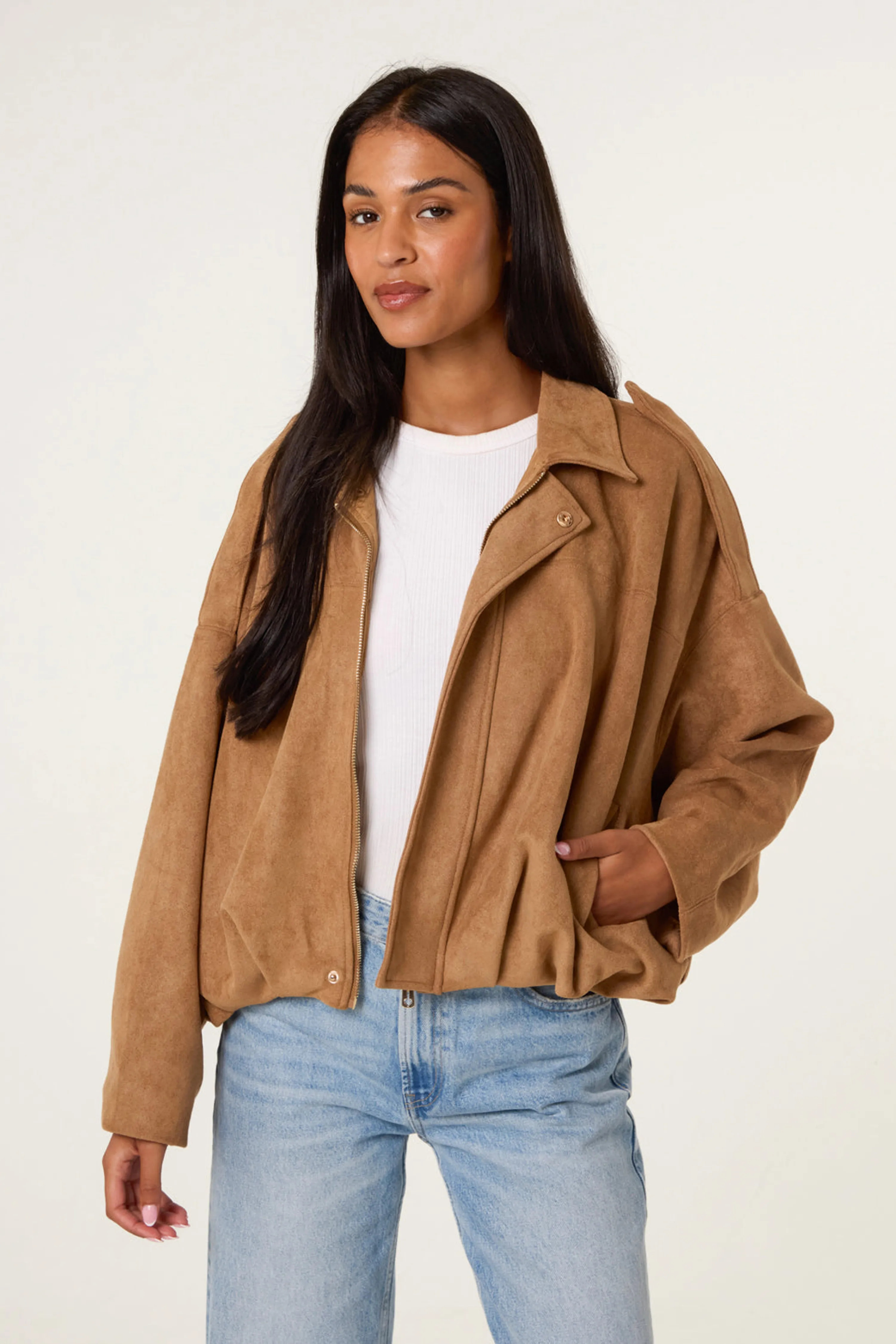 Jackets & Coats | Light Tan Suedette Puffball Jacket | Blue Vanilla | Debenhams UK