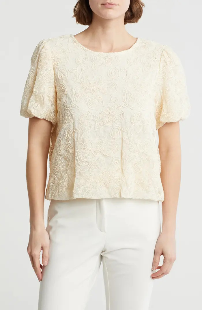 Floral Embroidered Puff Sleeve Crop Top | Nordstrom Rack