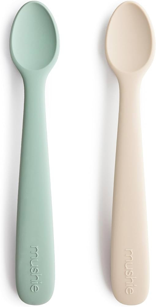 mushie Silicone Baby Feeding Spoons | 2 Pack (Cambridge Blue/Shifting Sand) | Amazon (US)