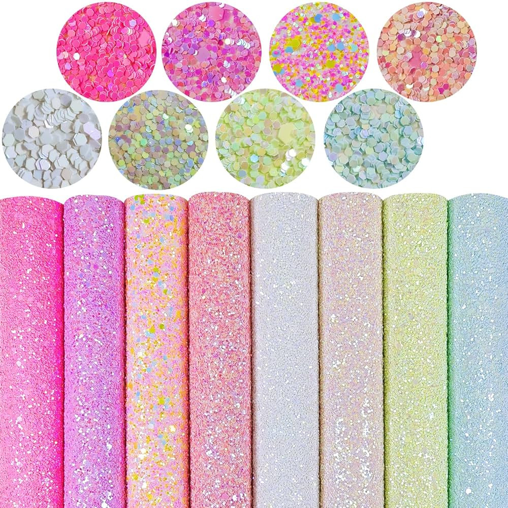 Sparkly Glaze Candy Color Chunky Glitter Fabric Sheets 8 x 12 inch Shiny Multiple Solid Color Sum... | Amazon (US)